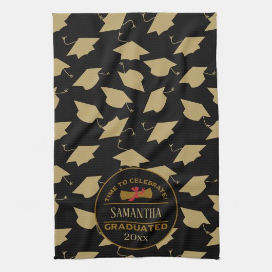 パーソナライズされた卒業贈与 |終了祝時間 キッチンタオル (縦)