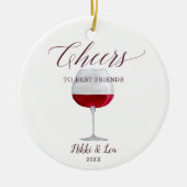 パーソナライズされた友最高の達の応援ワインクリスマス セラミックオーナメント (正面)