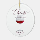 パーソナライズされた友最高の達の応援ワインクリスマス セラミックオーナメント (左)