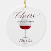 パーソナライズされた友最高の達の応援ワインクリスマス セラミックオーナメント (裏面)