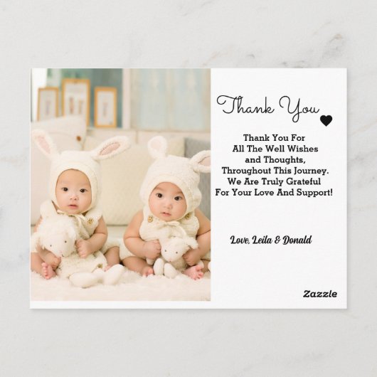 パーソナライズされた双子の誕生の発表 ポストカード (裏面)