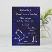 パーソナライズされた双子座 ギャラクシー パーティー 招待状 (スタンド正面)