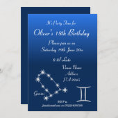 パーソナライズされた双子座 ギャラクシー パーティー 招待状 (正面/裏面)