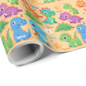 パーソナライズされた可愛いお洒落恐竜誕生日 ラッピングペーパー (ロールコーナー)