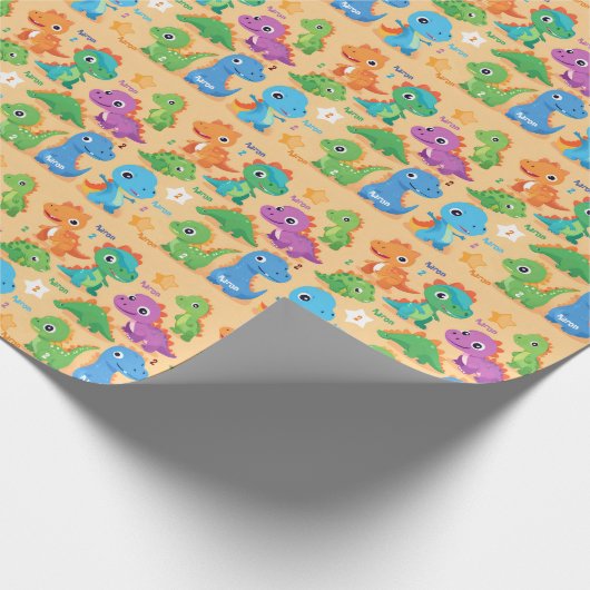 パーソナライズされた可愛いお洒落恐竜誕生日 ラッピングペーパー (角)