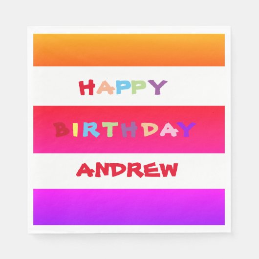 パーソナライズされた可愛いカラフルハッピーバースデー紙 スタンダードランチョンナプキン (正面)