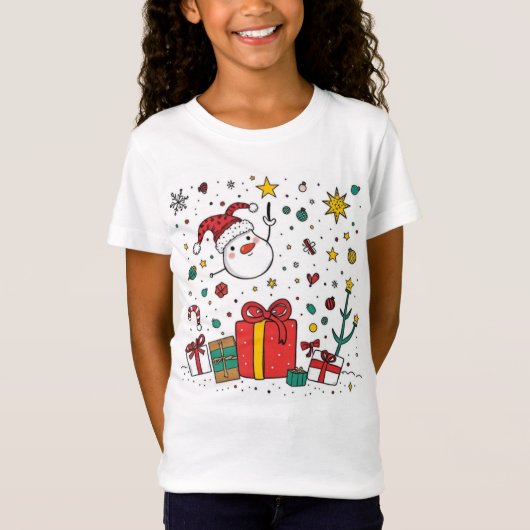 パーソナライズされた可愛いクリスマス子供へティー Tシャツ (正面)