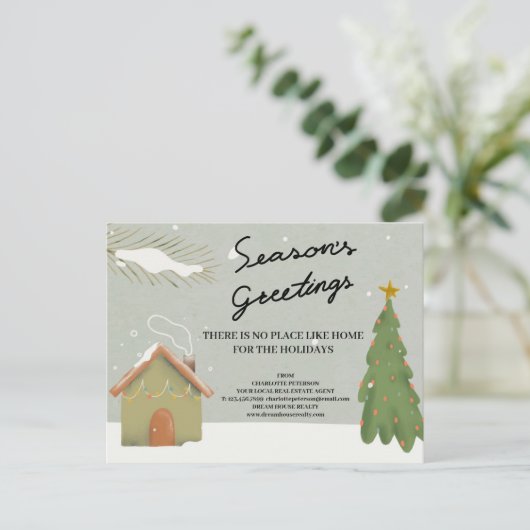 パーソナライズされた可愛いクリスマス実在不動産屋さん シーズンポストカード (スタンド正面)