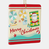 パーソナライズされた可愛いサンタのビーチクリスマス セラミックオーナメント (右)