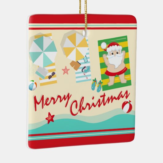 パーソナライズされた可愛いサンタのビーチクリスマス セラミックオーナメント (右)