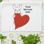 パーソナライズされた可愛いフランスのブルドッグと赤いハート キッチンタオル (折り畳み)