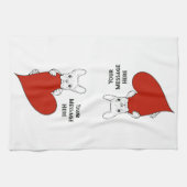 パーソナライズされた可愛いフランスのブルドッグと赤いハート キッチンタオル (横)