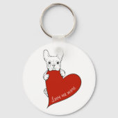 パーソナライズされた可愛いフランスのブルドッグと赤いハート キーホルダー (裏面)