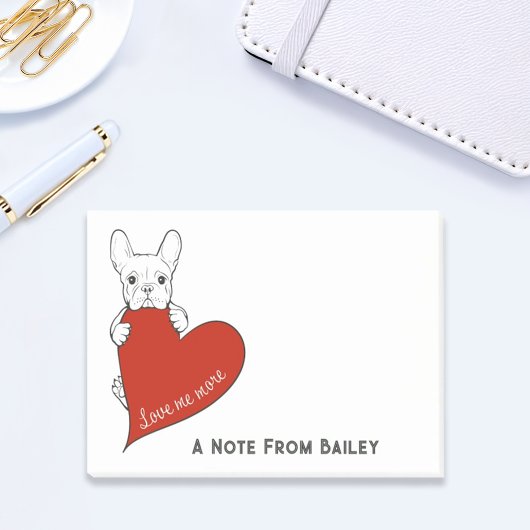 パーソナライズされた可愛いフランスのブルドッグと赤いハート ポストイット