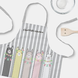 パーソナライズされた可愛いレトロカラフルラマガールキッズ エプロン