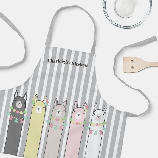 パーソナライズされた可愛いレトロカラフルラマガールキッズ エプロン
