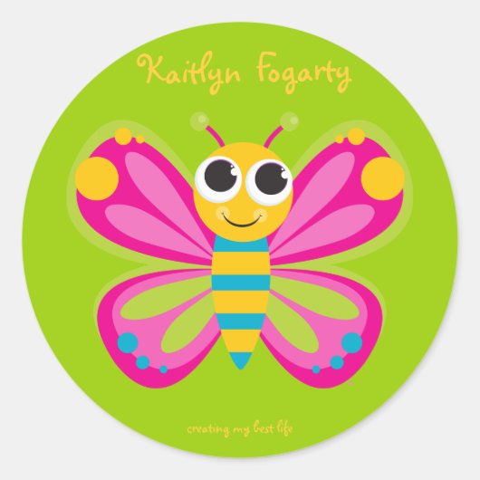 パーソナライズされた可愛い蝶のシール ラウンドシール (正面)