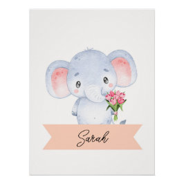 パーソナライズされた可愛い象子供部屋 ポスター
