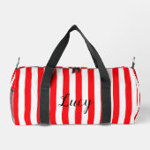 パーソナライズされた可愛い赤ストライプ白ヴィンテージ ダッフルバッグ (裏面)