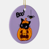 パーソナライズされた可愛い黒猫ジャック・オランタン・ブー セラミックオーナメント (右)