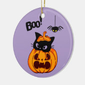 パーソナライズされた可愛い黒猫ジャック・オランタン・ブー セラミックオーナメント (左)