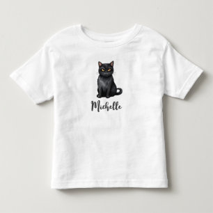 パーソナライズされた名前がキュートなハロウィンの黒猫 トドラーTシャツ