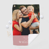 パーソナライズされた名前と写真のダスティーローズピンク ゴルフタオル (インサイチュ)