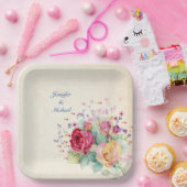 パーソナライズされた名前と文字結婚のバラ ペーパープレート (パーティー)