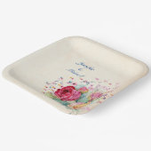 パーソナライズされた名前と文字結婚のバラ ペーパープレート (傾斜あり)