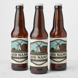 パーソナライズされた名前の古い農村風車 ビールラベル