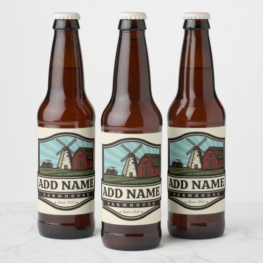 パーソナライズされた名前の古い農村風車 ビールラベル (ボトル)