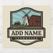 パーソナライズされた名前の古い農村風車 ビールラベル (シングルラベル)