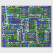 パーソナライズされた名前をカスタムするコラージブルー誕生日 ラッピングペーパー (フラット)