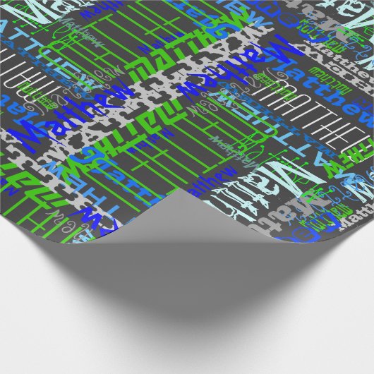 パーソナライズされた名前をカスタムするコラージブルー誕生日 ラッピングペーパー (角)