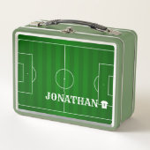 パーソナライズされた名前をカスタムするサッカー場 メタルランチボックス (正面)