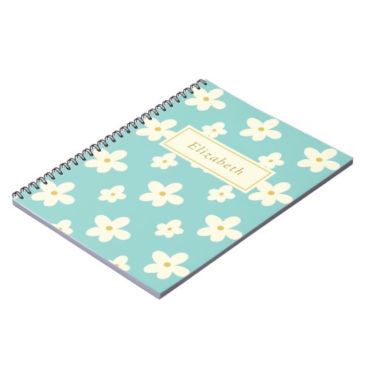 パーソナライズされた名前をカスタムするデイジーフローラかわいい花 ノートブック (左側)