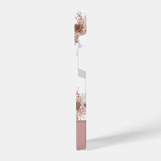 パーソナライズされた名前をカスタムするピンクフローラ iPhoneケース (左側面)