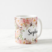 パーソナライズされた名前をカスタムするフローラ コーヒーマグカップ (正面右)