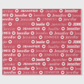 パーソナライズされた名前をカスタムするレッドピンクハートパターン ラッピングペーパー (フラット)