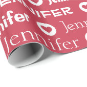 パーソナライズされた名前をカスタムするレッドピンクハートパターン ラッピングペーパー (ロールコーナー)