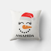 パーソナライズされた名前をカスタムする付きクリスマス雪だるま クッション (裏面)