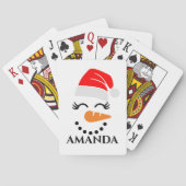 パーソナライズされた名前をカスタムする付きクリスマス雪だるま トランプ (裏面)