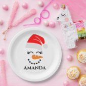 パーソナライズされた名前をカスタムする付きクリスマス雪だるま ペーパープレート (パーティー)