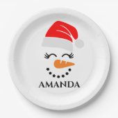 パーソナライズされた名前をカスタムする付きクリスマス雪だるま ペーパープレート (正面)