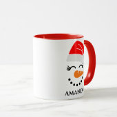 パーソナライズされた名前をカスタムする付きクリスマス雪だるま マグカップ (正面右)