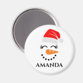 パーソナライズされた名前をカスタムする付きクリスマス雪だるま マグネット (正面/裏面)