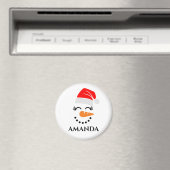 パーソナライズされた名前をカスタムする付きクリスマス雪だるま マグネット (インサイチュ (食洗機))