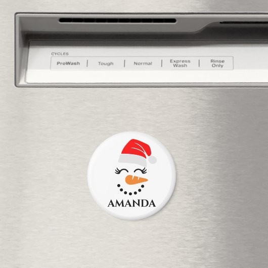 パーソナライズされた名前をカスタムする付きクリスマス雪だるま マグネット (インサイチュ (食洗機))