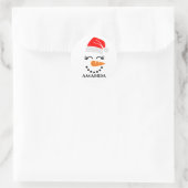 パーソナライズされた名前をカスタムする付きクリスマス雪だるま ラウンドシール (バッグ)