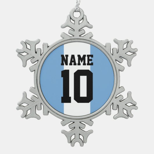 パーソナライズされた名前をカスタムする数アルゼンチン国旗 スノーフレークピューターオーナメント (正面)